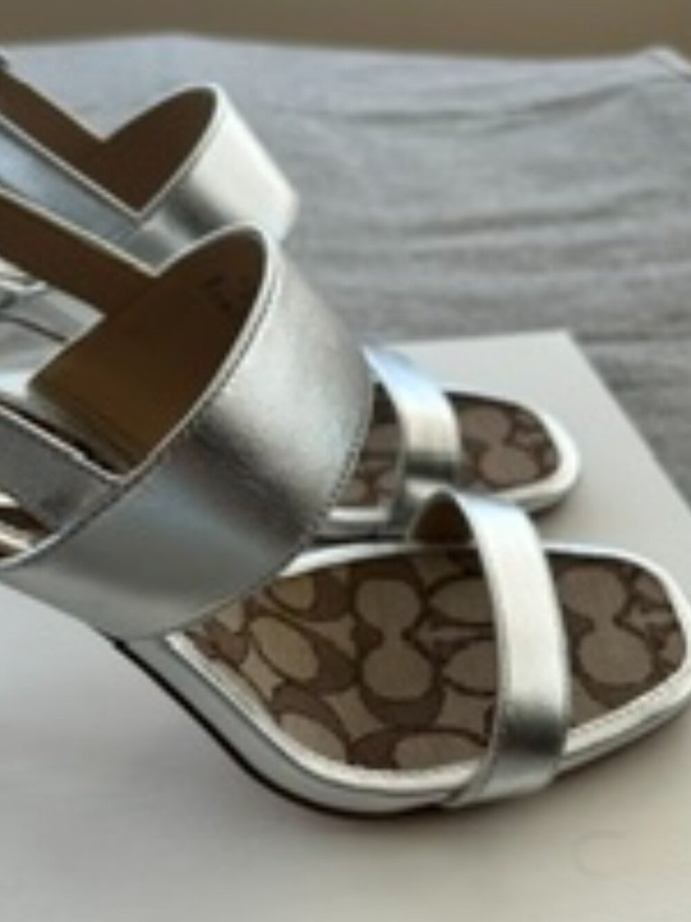 COACH Metallic Silver Heeled Sandals – Size 8 - Picture 12 of 16